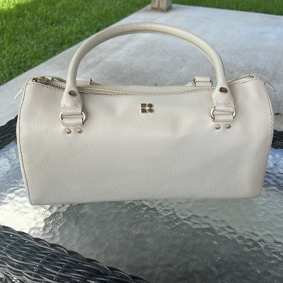 Vintage Y2K Kate Spade White Leather Barrel Satchel Handbag - Picture 2 of 11